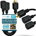 thumbnail image 2 of IronBox Electric - L6-20P to 2X L6-20R Splitter Power Cord - Rated for 20A/250V - 12/3 AWG - Cable with 1x L6-20 Plug to 2X L6-20R Connectors - Ideal for  &  Use (8ft + 2ft Legs), 2 of 3