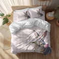 thumbnail image 2 of Easter Rabbit Twin Size Comforter Set, Grey Rabbit Biting A Pink Tulip Floral Pink Plaid Bedding for All Seasons, 4 Pcs Bed Set, 1 Quiltcover (68"x86") ,1Sheet(67"x116"), 2Pillowcases (30"x20"), 2 of 9