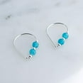 thumbnail image 4 of Sterling Silver Huggie Hoop Drop Earrings – Teardrop Horseshoe Arc Hook with 2 Aquamarine Beads, Hypoallergenic, 4 of 8