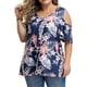 thumbnail image 4 of Camisa de mujer Blusa estampada con hombros descubiertos y manga corta con cuello en V, Azul marino, XXL tholdsy AP002468-22, 4 of 5