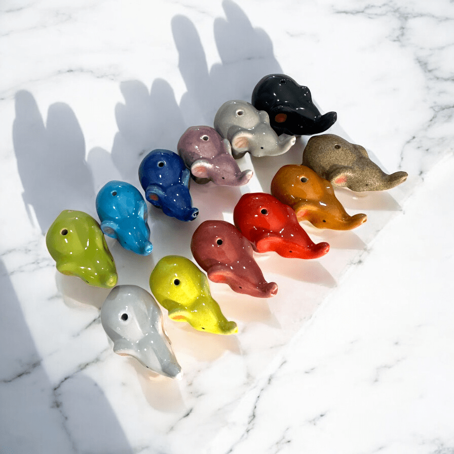 12-Piece Ceramic Elephant Incense Holder Set – Assorted Colors