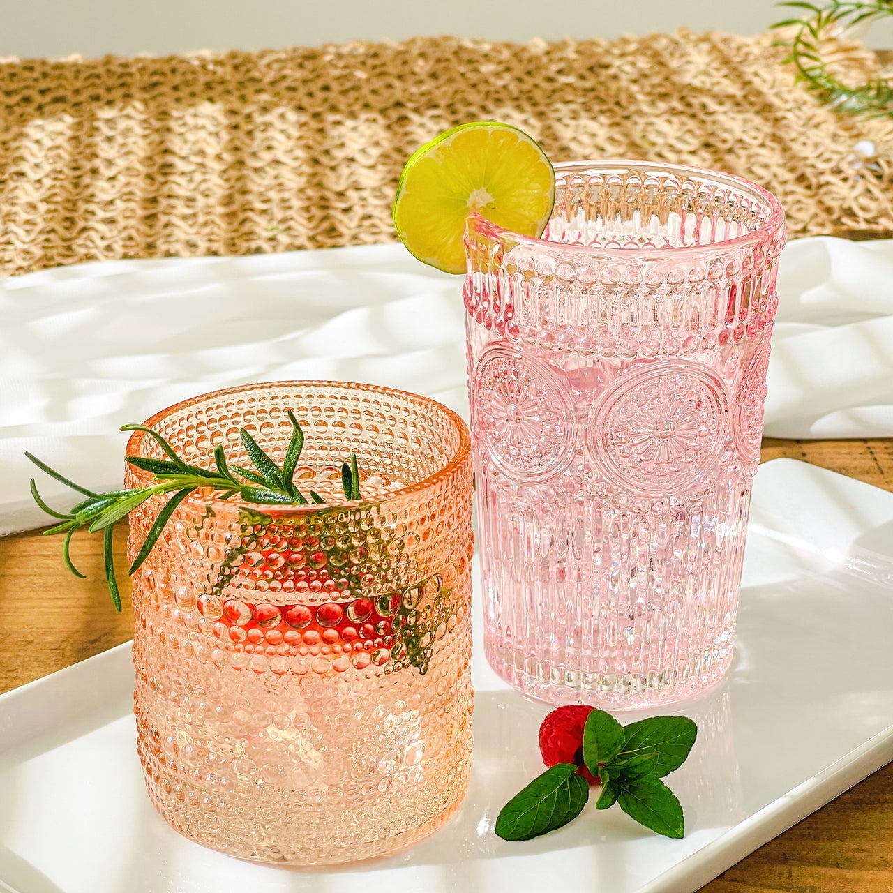 13 oz. Vintage Textured Pink Drinking Glasses (Set of 6)