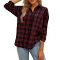 thumbnail image 2 of Sakmal Red Women's Tops Button Down Trendy Shirts Plaid Collared Long Sleeve Shirts for Women, 2 of 7