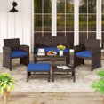 thumbnail image 5 of Gymax 6 PCS Patio Furniture Set w/ 1 Loveseat 1 Coffee Table 2 Armchairs 2 Ottomans Blue, 5 of 7