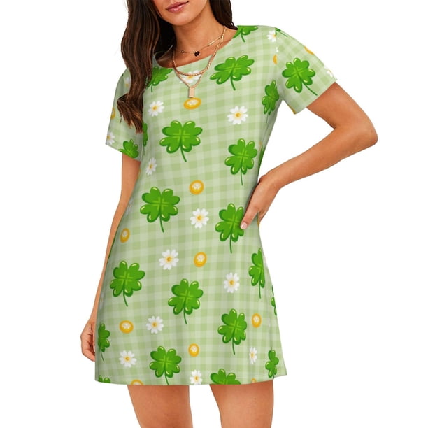 Balery St Patrick's Day11 Camisón de manga corta con cuello redondo para mujer, cómodo y elegante.