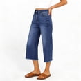 thumbnail image 7 of Jean Capris for Women Stretchy Raw Hem Straight Leg Cropped Jeans Baggy High Waisted Denim Capri Pants Royal Blue M, 7 of 7