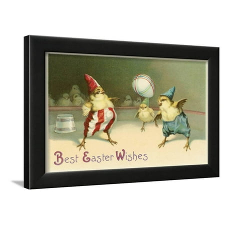 Best Easter Wishes Postcard with Chicks Framed Print Wall (Happy Easter And Best Wishes)