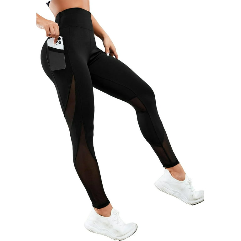 Solid Black Active Bottoms Women's Sports Leggings With Phone
