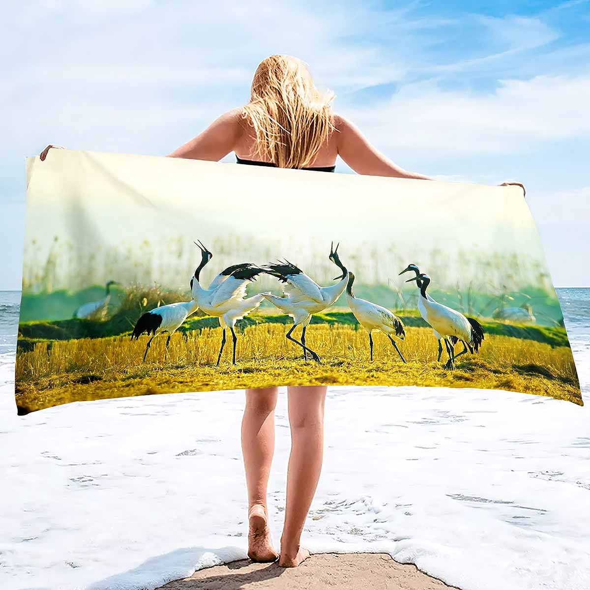 Red Crowned Crane Beach Towels Quick Dry Microfiber Soft and Absorbent