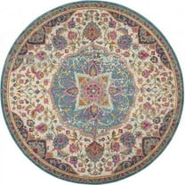 8 ft. Round Pink & Blue Floral Medallion Area Rug