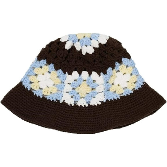 CoCopeaunts Women Bucket Hat Hollow Crochet Knitting Multicolor Flower Fisherman Hat Foldable Basin Hat Four Seasons Wild Wear