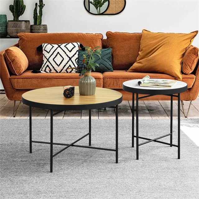 CRO Decor Table Basse Moderne avec Dessus MDF et Cadre en Métal (Ensemble de Couleur 2)2-Ton