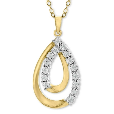 Teardrop Pendant Necklace with Diamonds in 14kt Gold-Plated Sterling Silver