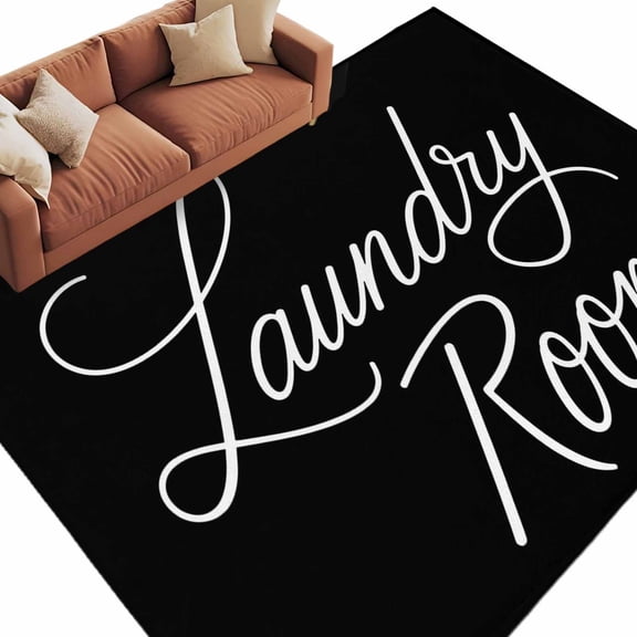 Laundry Room Area Rug 5x8ft Black Background Modern Simple Style Non-Slip Washable Square Rugs Soft Felt Indoor Floor Mat for Bedroom Kitchen Living Room Bathroom