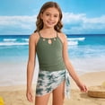 thumbnail image 5 of Shadoumai Girls One Piece Swimsuit 12-14 Trim Wrap Tie Back Girls Swimwear Tankini Quick Dry & Stretchy Tropical Print Ruffle Bathing Suit Tween Adjustable Straps Padded Swimwear with Cover Up Pants, 5 of 8