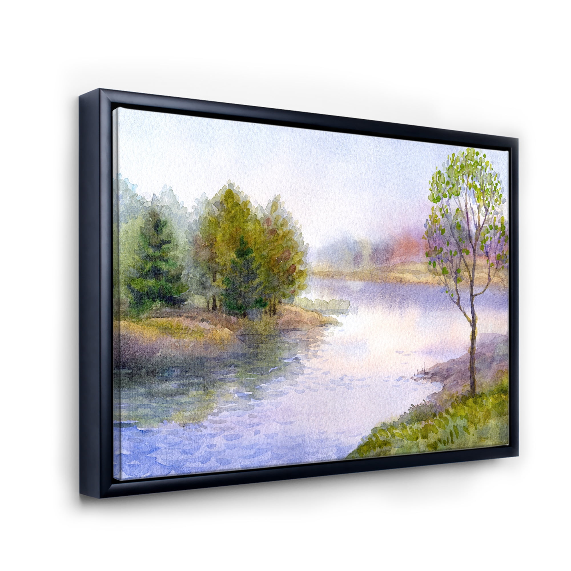 Designart 'Trees On The Bank Of River' Lake House Framed Canvas Wall Art Print