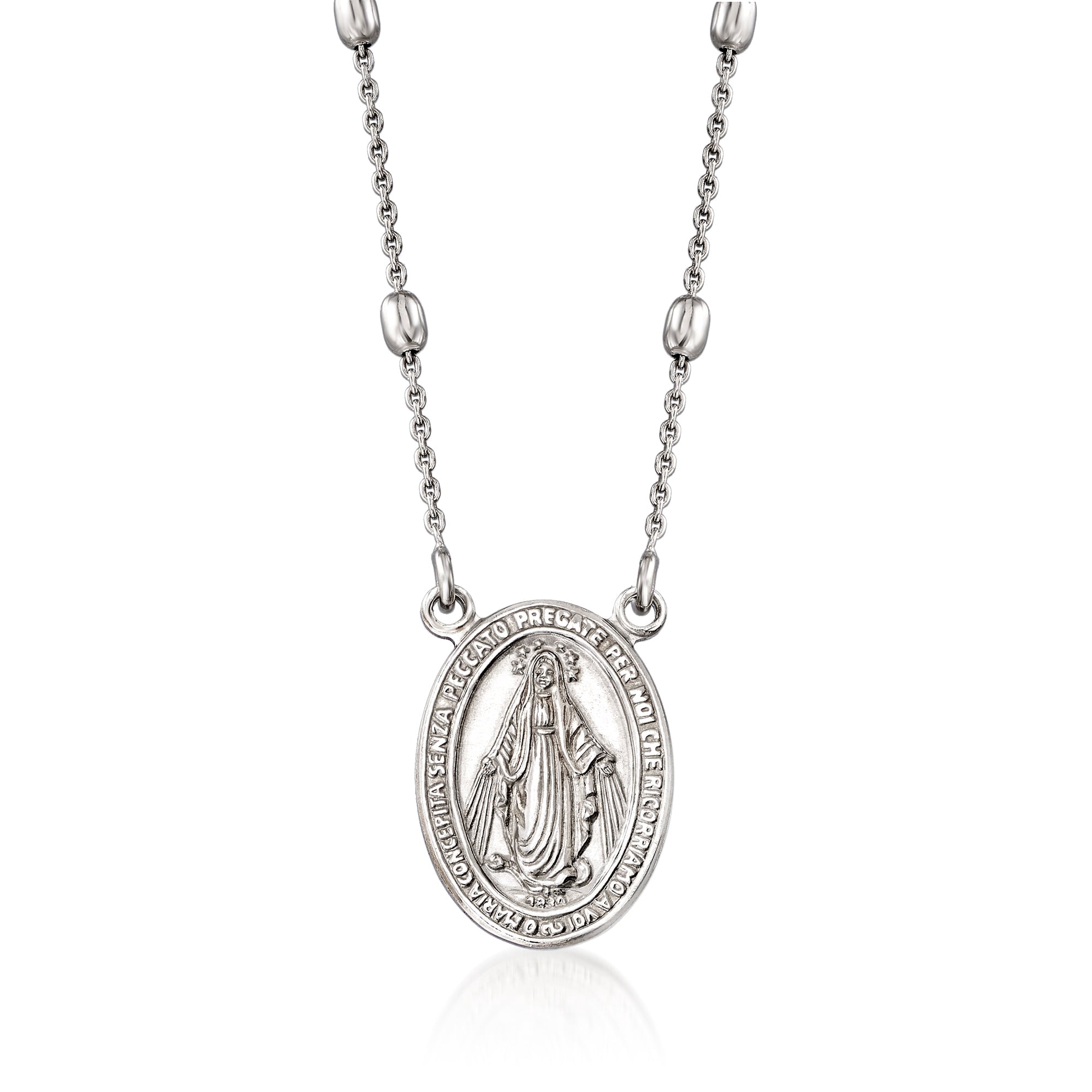 Ross-Simons Italian Sterling Silver Miraculous Medal Bead Station Necklace, Women's, Adult