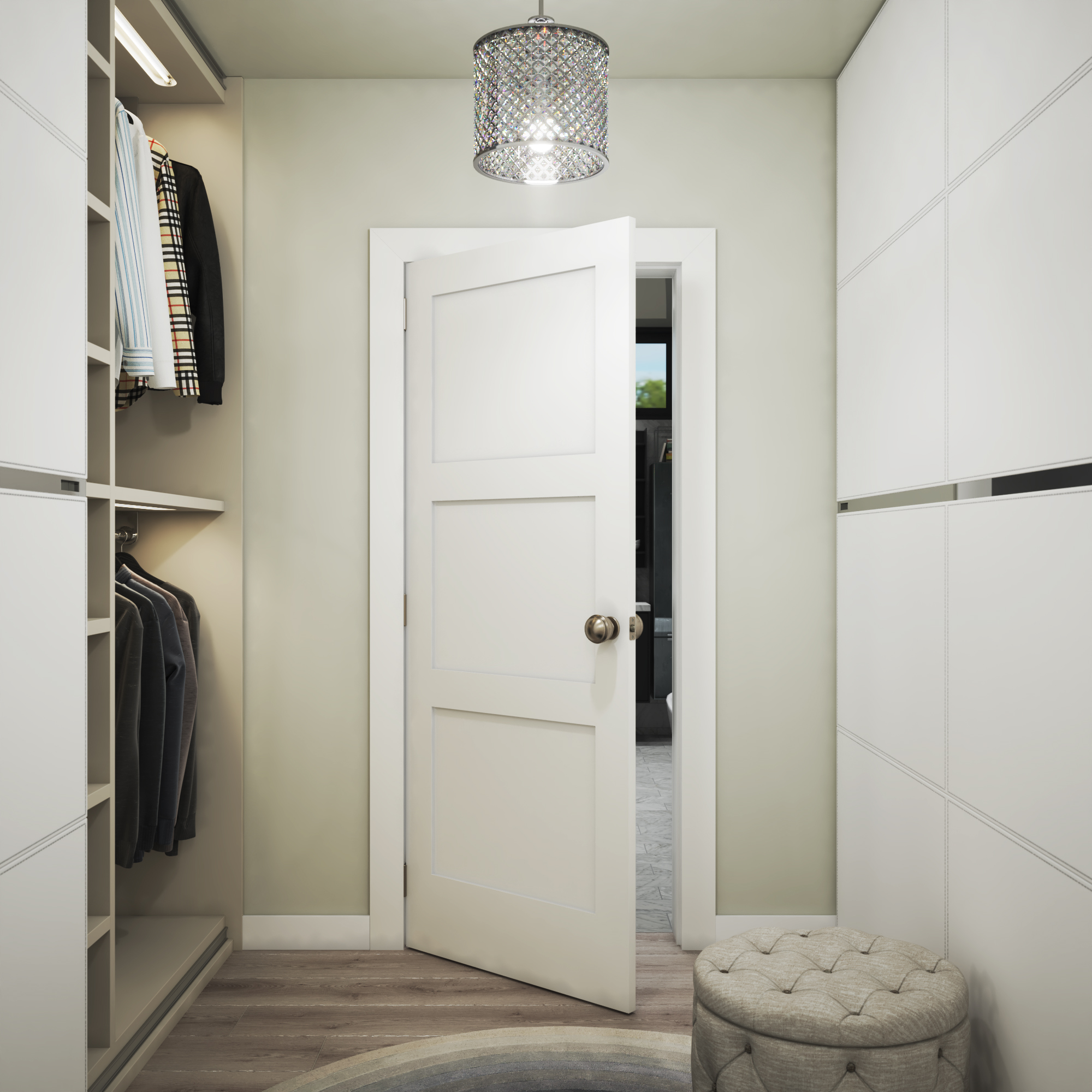 EightDoors 80" x 24" x 1-3/8" 3-Panel Equal Shaker White Primed Solid Wood Core Interior Slab Door