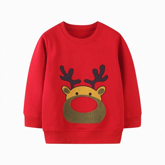 YDFCWXW Toddler Boys Reindeer Print Sweatshirt Sweater, Long Sleeve Pullover Top for Kids Xmas Holiday (Red, 3-4 Years)