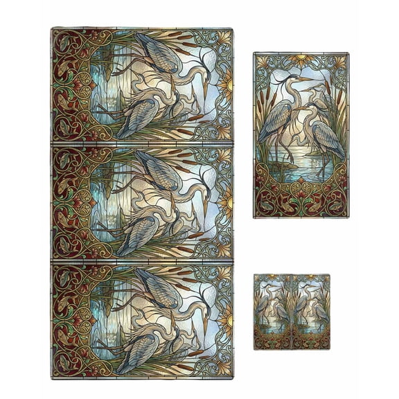 Vintage Cranes Towel Set of 3, Soft Microfiber Bath Towels, Hand Towel, Washcloths, Country Retro Chic Glass Flower Textured Quick-Dry Absorbent Towels for Bathroom Kitchen Hotel Beach Gym Spa