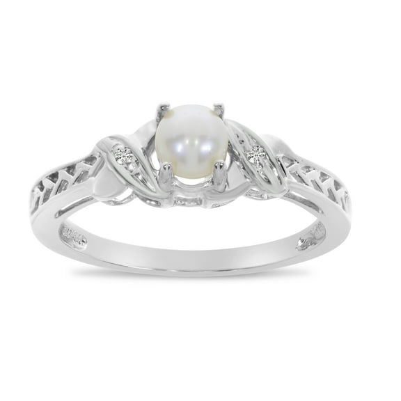 10k White Gold Freshwater Cultured Pearl And Diamond Ring