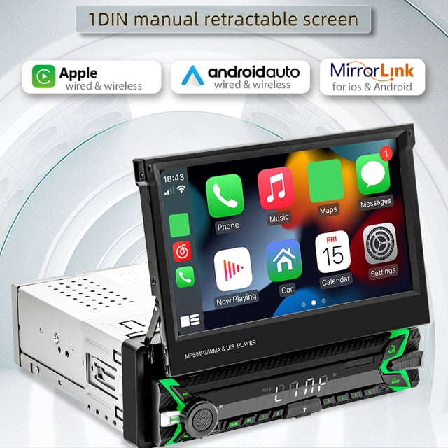Pantalla retráctil Radio para coche de 7 pulgadas Radio inalámbrica Carplay Android Auto FM FM AM