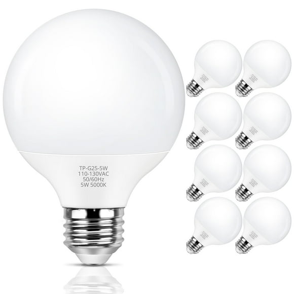 Bombilla LED tipo globo MaxVolador G25, 5 W, 500 lm, 5000 K, E26, paquete de 8