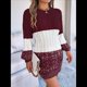 thumbnail image 5 of Vestido Elegante de Punto con Mangas Farol y Patchwork para Mujer, Otoño-Invierno Rojo Vino L, 5 of 9