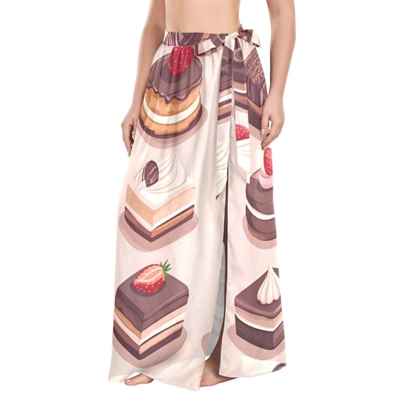 FORMRS Womens Long Sarong Beach Wrap Semi-Sheer Bikini Skirt Bathing Swimsuit Cover Up, Pink Cakes