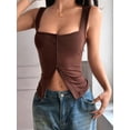 thumbnail image 4 of Button Up Tank Tops for Women Ribbed Sleeveless Button Down Shirts Vest Y2k Crop Top Basic Fitted Vest Brown XL, 4 of 7
