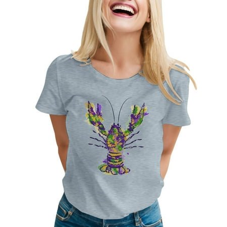 PMUYBHF T-Shirt Décontracté Imprimé à Manches Courtes Col Rond pour Femmes 8545 S