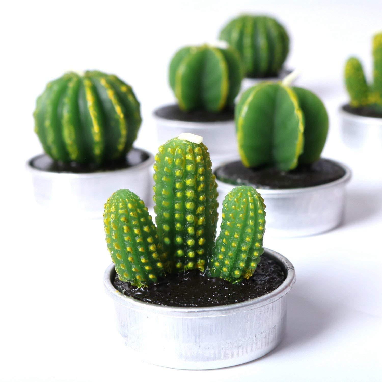 Cactus Tea Light Candles, Artificial Succulents Decorative Tea Light