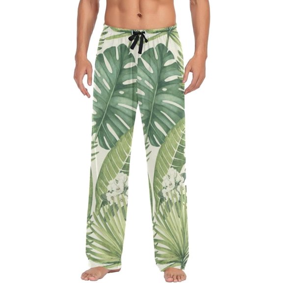 Tropical Palm Leaves Ghost Pajama Pants, Men's Lounge Pants Light with Drawstring and Pockets, Christmas New Year Birthday Father's Day Gifts, Medium