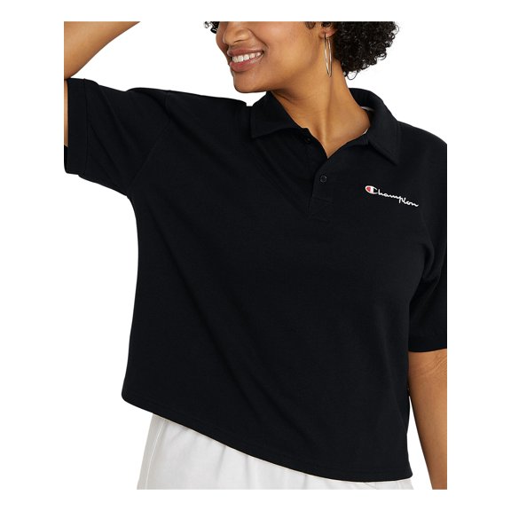 CHAMPION Womens Black Short Sleeve Collared Polo Top XL