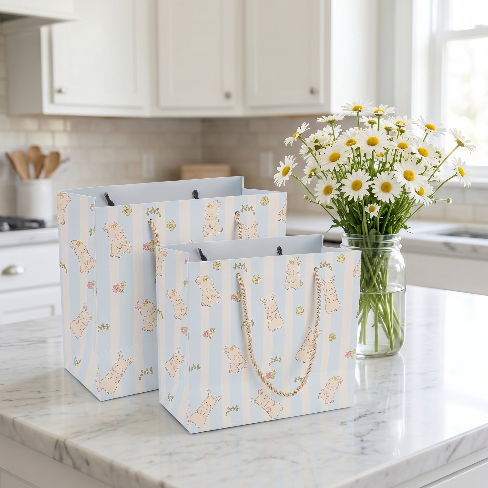 Unique Bargains 6Pcs Cartoon Rabbit Pattern Adorable Gift Bag Blue 7.1" x 3.9" x 6.3"