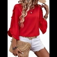 thumbnail image 1 of Top de Encaje con Cuello Redondo y Mangas Cuartos Irregulares, Rojo M, 1 of 8