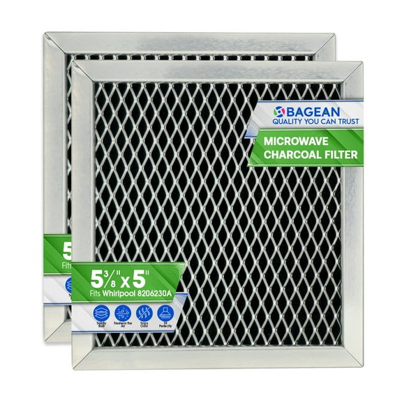 Microwave Charcoal Filter 5.35” x 5.03” for 8206230A Maytag and Whirlpool Microwave Filter Replacement - Carbon Filter Freshens and Filters Kitchen Air in Over the Range Oven Vent Fan (2-Pack)