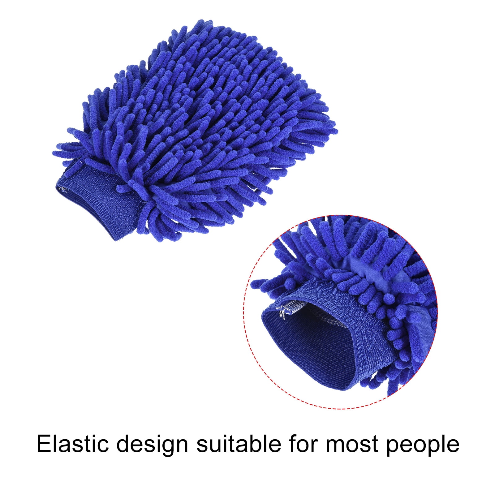 Unique Bargains Microfiber Soft Chenille Wash Mitten Double Sided Dusting Glove Dark Blue