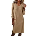 thumbnail image 2 of Gamivast Sweater Dresses for Women V-Neck Long Sleeve Knee Length Dress Loose Fit Casual Style Soft Knitted Sun Dress Fall Winter Daily Wear Outfits, 2 of 8