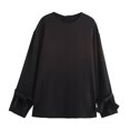 thumbnail image 3 of HH TRAF Blusa holgada elegante con lazo y mangas largas y cuello redondo de dos colores lisos para mujer de otoño con diseño de abertura con botones en la espalda para mujer, 3 of 5