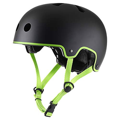 TurboSke Skateboard Helmet, BMX Helmet, Multi-Sport Helmet, Bike Helmet for Kids, Youth, Men, Women (Black&Green, L/XL (22.8"-24"))