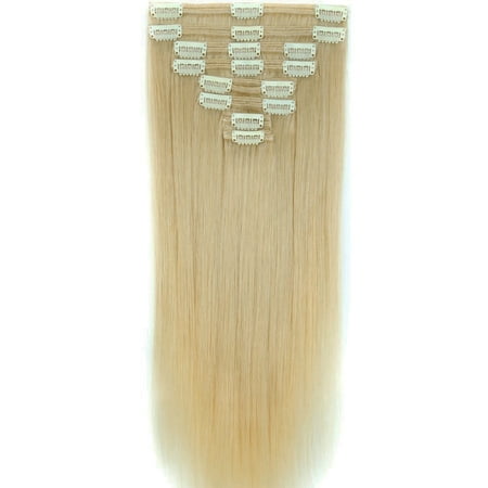 - FLORATA Remy Hair Extensions Human Hair Extensions Clip in Human Hair Seamless Skin Weft Silky Straight Natrual Thick Full Head Set 8