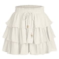 thumbnail image 6 of larppty Women's Multi-Layered Ruffle Skort with Beaded Drawstring - High Waisted Flowy Mini Skort for Country Concert, Golf, Tennis, Teen Girls & Casual Wear（White， L）, 6 of 6