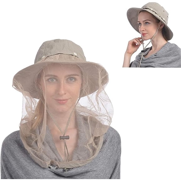 Head Net Hat, Safari Hat Sun Hat Bucket Hat with Hidden Net Mesh 1Pack