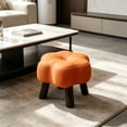 thumbnail image 5 of Hyknon Small Foot Stool Ottoman, Floral Round Faux Leather Wood Leg Foot Rest for Couch, Under Desk Pouf Footstool Footrest for Living Room Bedroom, Entryway Padded Household Seating Stool, Orange, 5 of 7