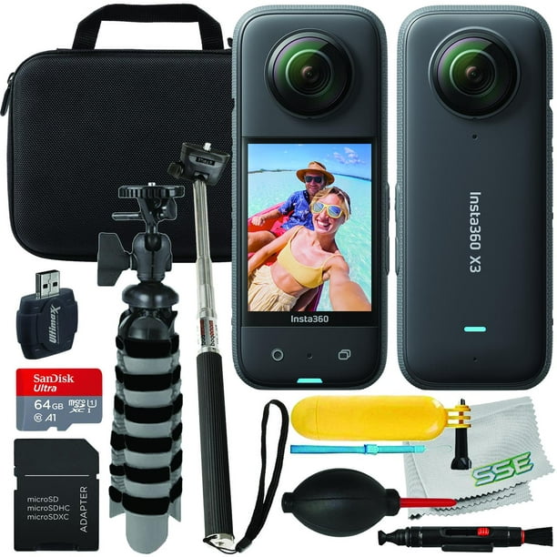 Insta360 X3 camera bundle with Power Invisible selfie stick, Lens guard &  SD card