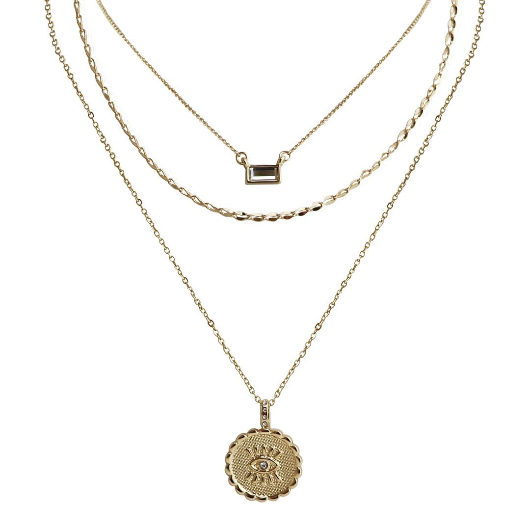 Seren Jewelry Evil Eye Gold Pendant Necklace Set for Women, Delicate Gold-tone Layered Necklaces with Pendant, 3 Pieces