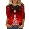 thumbnail image 2 of Hauts d'Été Mignons pour Femmes, Imprimé Décontracté de Noël, Manches Trois-Quarts, Col Rond, en Liquidation, 2 of 5