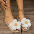 thumbnail image 2 of Xfvqtps New Ladys Slippers Plush Flowers Straw Sole Flat Bottomed Open Toe Comfortable Non-Slip Vacation Beach Summer EVA Slippers Beige, 2 of 7