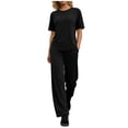 thumbnail image 2 of Zynoxe Summer Sets for Women Comfortable Round Neck Short Sleeve Top Long Pant Suit Relaxed Fit Womens Sets 2 Piece Outfits Versatile Casual Solid Color Loungewear Set S, 2 of 8